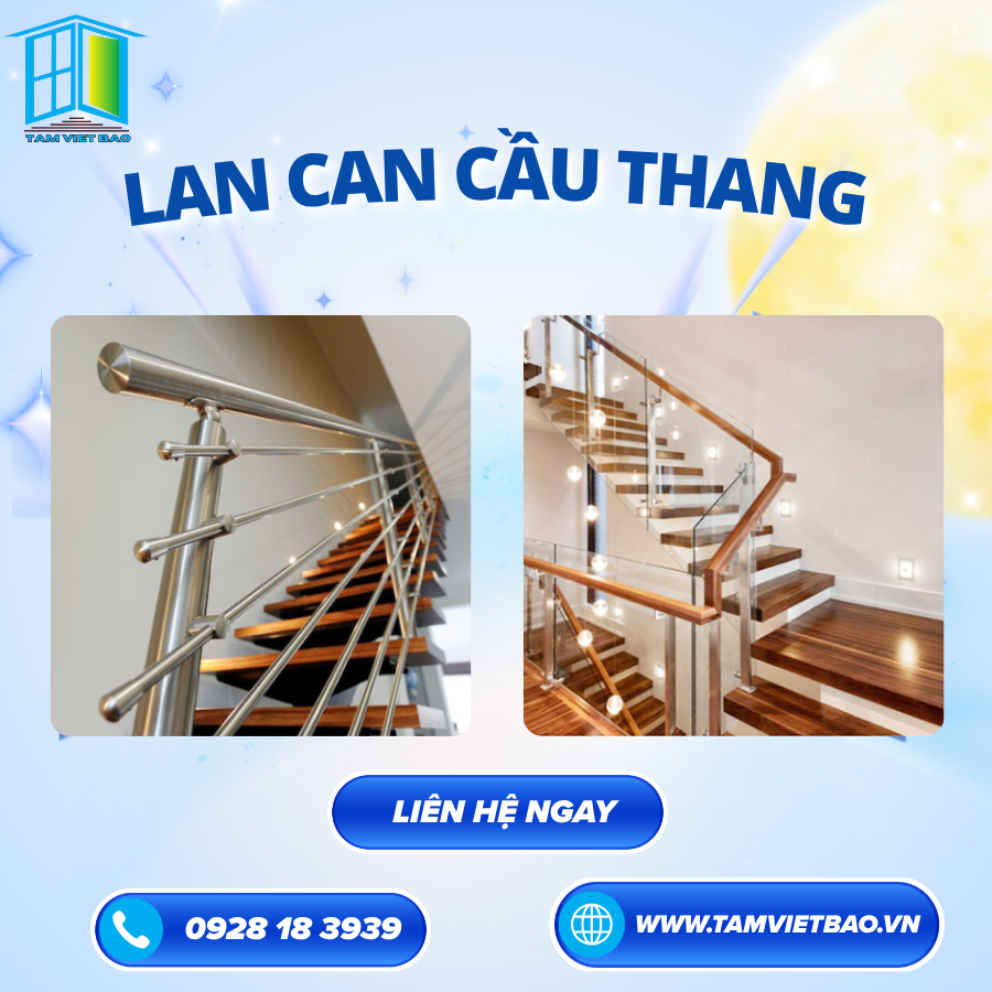Lan can cầu thang nhôm kính và inox - an toàn và sang trọng cho mái ấm gia đình