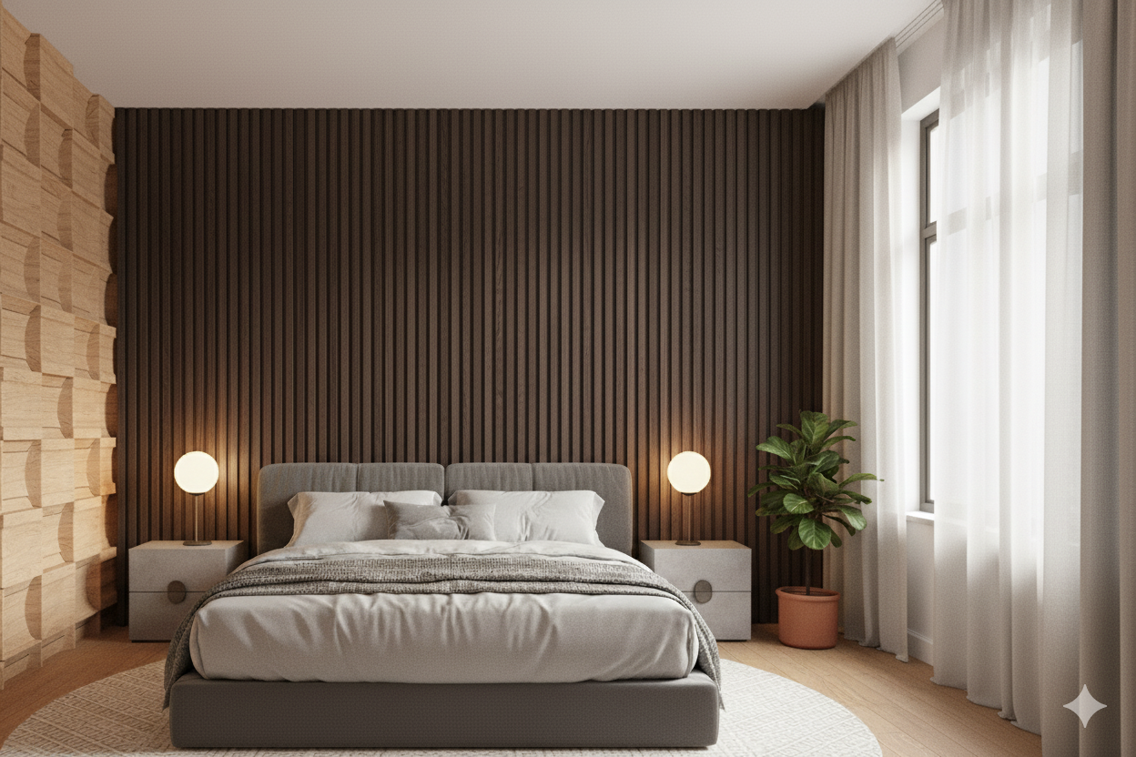 Phòng Ngủ Bằng Tấm Ốp Sóng Tròn Bán Nguyệt